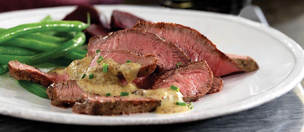 Beef Steaks with Mustard-Bourbon Sauce