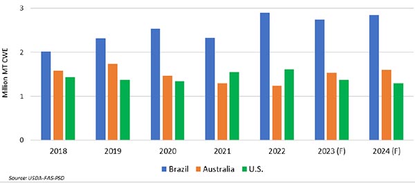 Прогноз производства говядины и телятины в 2024 году от Минсельхоза США