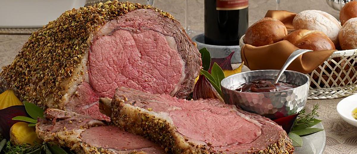 Pistachio-Crusted Beef Rib Roast with Holiday Wine Sauce